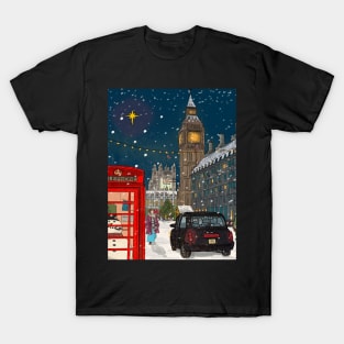 London Christmas Night Cityscape Art T-Shirt